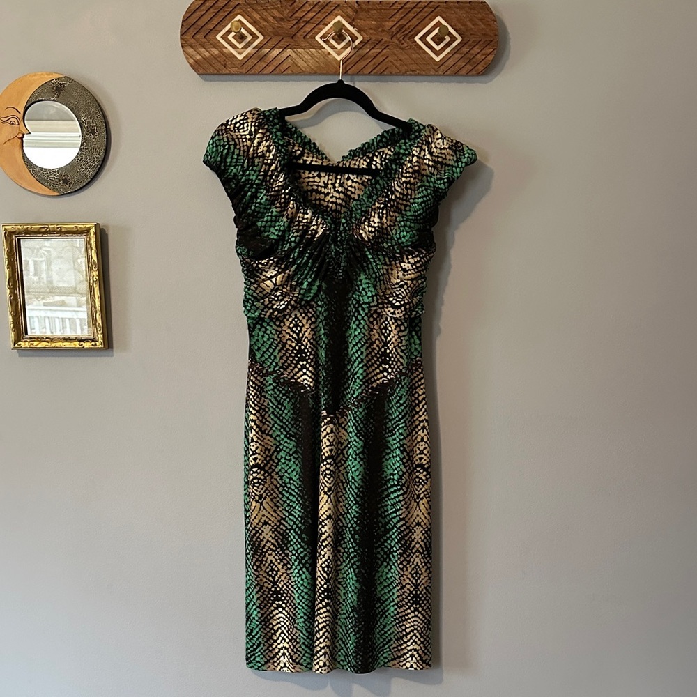 Etcetera Green and Black Patterned Midi Dress